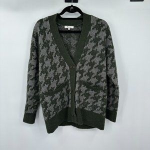 Madewell Womens Cardigan Sweater XS Green Houndstooth Wool Blend Preppy Knit